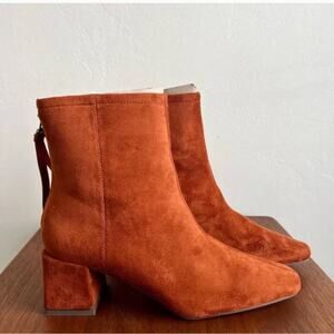 Mi.iM Kadee Square Toe Rust orange Ankle Boot Size 7.5 block heel suede bootie